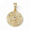 Rack Plating Brass Cubic Zirconia Pendants, Flat Round with Solar System Charm, Long-Lasting Plated, Lead Free & Cadmium Free, Real 18K Gold Plated, 20x17x2.6mm, Hole: 6.5x4mm