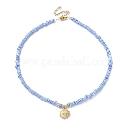 Ожерелье с подвеской из сплава и цепочками из стеклянных бусин&nbsp;NJEW-JN04381