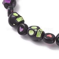 Женские акриловые браслеты с рисунком черепа и сердца на Хэллоуин из бисера&nbsp;BJEW-JB12580