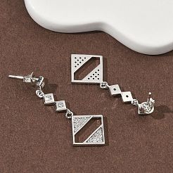 Серьги-гвоздики с ромбами из латуни с микропаве из прозрачных кубических цирконий&nbsp;LS-EJEW-F383-10P