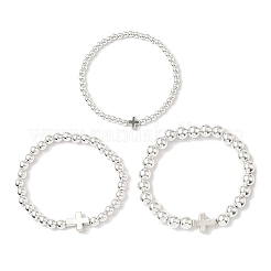 3 шт. гальванизированные немагнитные синтетические гематитовые и сплавные и латунные круглые бусины эластичные браслеты для женщин&nbsp;BJEW-JB12001