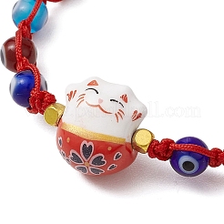 Регулируемый браслет lanmpword с плетеными бусинами «сглаз»&nbsp;BJEW-JB11059-01