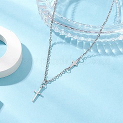 2 шт. 2 цвета крест 304 нержавеющая сталь кулон ожерелье для женщин&nbsp;NJEW-JN05200