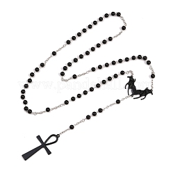 Сплав и железо анк крест сердце с крыльями летучей мыши подвеска черные круглые акриловые четки ожерелья&nbsp;LS-NJEW-D335-01BP
