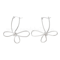 Серьги-кольца из нержавеющей стали 201 с полыми цветами&nbsp;LS-EJEW-P337-01P