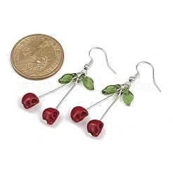 Серьги-подвески в виде черепа из латуни с синтетической бирюзой&nbsp;EJEW-JE06534-01