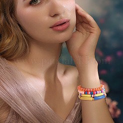 8 шт. 6 стильных браслета из синтетической имперской яшмы и стеклянных бусин стрейч&nbsp;BJEW-SW00086-02