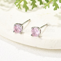 Плоские круглые серьги-гвоздики из латуни с паве из кубического циркония для женщин&nbsp;EJEW-G428-29C-03