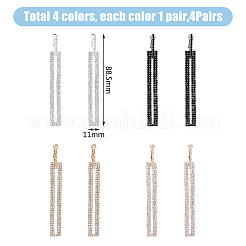 4 пара двухцветных серег-колец с полыми прямоугольными подвесками и стразами&nbsp;EJEW-FI0002-67