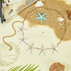 Богемский сплав белая эмаль с железными звеньями в виде морских звезд на животе для женщин&nbsp;AJEW-WH20006-348