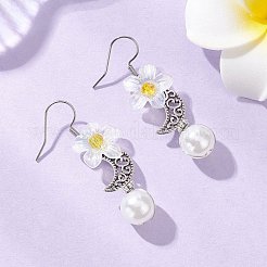 Серьги-подвески из пластика в форме цветка с луной&nbsp;EJEW-JE06820