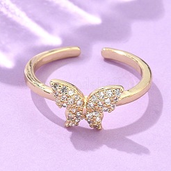 Регулируемые латунные кольца микро манжеты из прозрачного циркония&nbsp;LS-RJEW-G096-42G