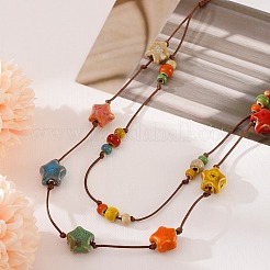 Богемные длинные ожерелья ручной работы из цветного фарфора с бусинами из вощеного шнура для женщин&nbsp;FS-WGF474B-04