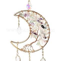 Луна из бисера из натурального флюорита с деревом жизни&nbsp;HJEW-M004-12