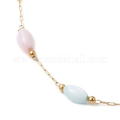 Изготовление браслета из натуральной ракушки из окрашенного риса и звеньевой цепи из нержавеющей стали 304&nbsp;AJEW-JB01385