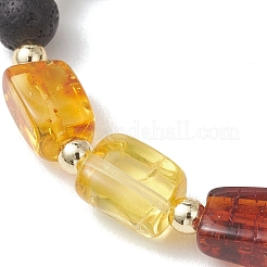 Эластичные браслеты из натурального янтаря и бусин из лавового камня для женщин&nbsp;BJEW-JB13383-01