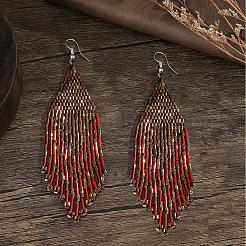 Шестигранные серьги-подвески из стеклянного бисера ручной работы в стиле бохо&nbsp;KC8574-1