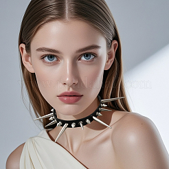 Ожерелья-чокеры из искусственной кожи в стиле панк-рок с заклепками из сплава и шипами&nbsp;NJEW-WH20011-10P-01