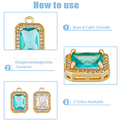 8 шт. 2-цветные восьмиугольные прямоугольные латунные подвески с микропаве из кубического циркония&nbsp;KK-DC0002-81