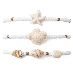 3шт синтетические бирюзовые бусины эластичные браслеты для женщин&nbsp;BJEW-JB13493