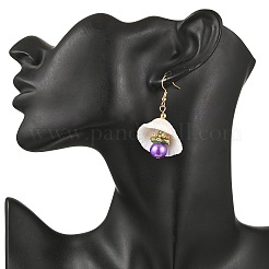 Серьги-ракушки из нержавеющей стали 304 с круглыми подвесками&nbsp;EJEW-MZ00549-03