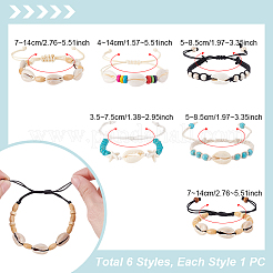 6шт 6 стиля браслеты из натуральной бирюзы и ракушек каури плетеные бусины наборы&nbsp;BJEW-GA0001-17