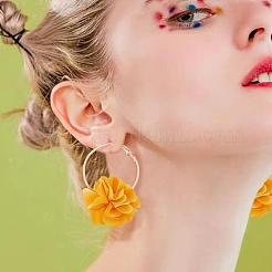 4 пара двухцветных серег-колец с объемным цветком из ткани&nbsp;EJEW-AN0003-69