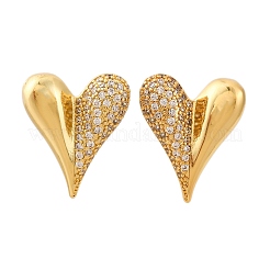 Серьги-гвоздики из латуни с микро-паве и прозрачным фианитом в форме сердца&nbsp;EJEW-R025-10G
