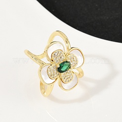 Манжеты из латуни с микро паве кубический цирконий для женщин&nbsp;RJEW-F186-03G