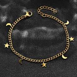 Браслеты с подвесками в виде луны и звезд из нержавеющей стали 304&nbsp;BJEW-R021-05G