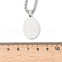 Ожерелья с подвесками в виде овальной медали Святого Бенедикта из нержавеющей стали 201&nbsp;NJEW-B154-01P