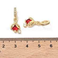 Латунные подвески-шармы в виде божьей коровки с прозрачными и красными кубическими циркониями.&nbsp;KK-P345-42G