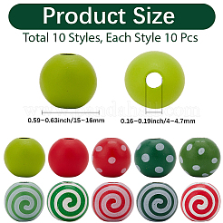 100 шт. 10-х видов окрашенных натуральных деревянных бусин&nbsp;WOOD-PA0001-34