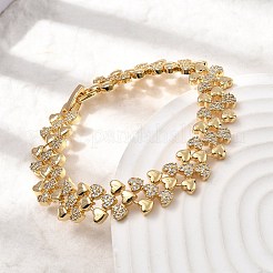 Браслеты-цепочки из латуни с микропаве из прозрачных кубических цирконий в форме сердца&nbsp;BJEW-C130-01G