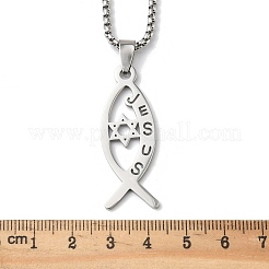 Кулон из нержавеющей стали 201 с изображением Иисуса и рыбы&nbsp;NJEW-H065-05P