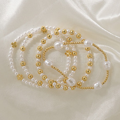 4 шт. 4 стиля элегантных эластичных браслетов для женщин с имитацией жемчуга и латунными бусинами&nbsp;YV1811-1