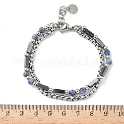 Многорядные бусины из натурального содалита и немагнитного синтетического гематита&nbsp;BJEW-Z148-05P-01