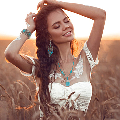 2 комплект из 2 стилей синтетического бирюзового каплевидного лариата&nbsp;SJEW-AN0001-02