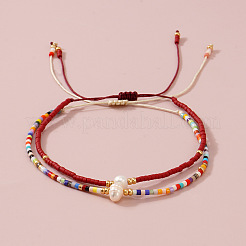 2 шт. винтажный браслет из стеклянного бисера и пластиковых бусин&nbsp;JF2280-2