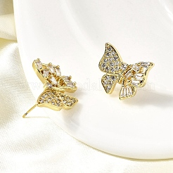 Серьги-гвоздики в форме бабочки из латуни с прозрачным кубическим цирконием&nbsp;EJEW-L261-029C-G