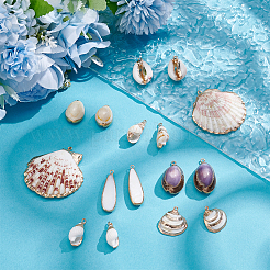 16 шт. 8 стиля подвески из натуральных ракушек с гальваническим покрытием&nbsp;SHEL-ME0001-10