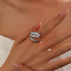 Регулируемые манжеты-кольца из латуни с микропаве из кубического циркония для женщин&nbsp;LS-RJEW-B127-01P