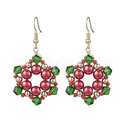 Серьги-подвески в виде цветка из стеклянных бусин на рождественскую тематику&nbsp;EJEW-TA00680