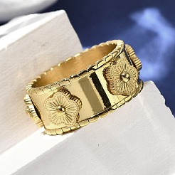 Кольца с цветком из нержавеющей стали 304 для женщин&nbsp;RJEW-A060-02G