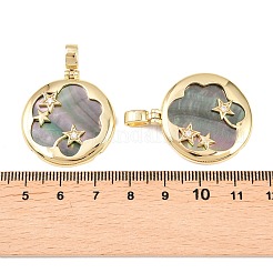 Подвески из латуни с микропаве из кубического циркония и натуральными черными раковинами.&nbsp;KK-Z146-34G