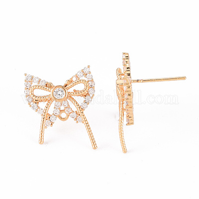 Серьги-гвоздики с прозрачным кубическим цирконием из латуни с микропаве KK-T062-121G-NF-1