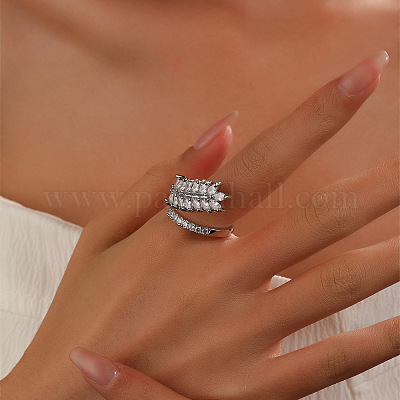 Регулируемые манжеты-кольца из латуни с микропаве из кубического циркония для женщин&nbsp;LS-RJEW-B127-01P-1