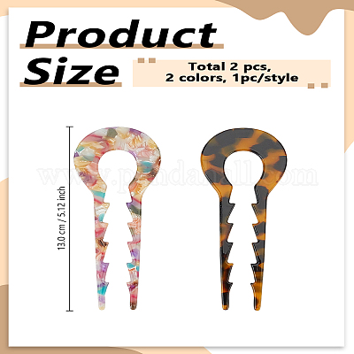 2 шт. 2 цвета U-образные заколки для волос из ацетата целлюлозы (смолы)&nbsp;OHAR-LP0004-05A-1