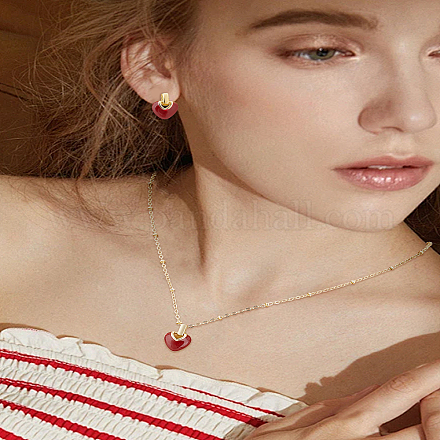 Комплекты из эмалевых серег-гвоздиков и ожерелий с подвесками в форме сердца&nbsp;SJEW-LP0001-44-1