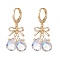 Alloy Bowknot with Glass Teardrop Dangle Leverback Earrings, Gold Plated Brass Jewelry for Women, Violet, 31mm, Pin: 0.8mm